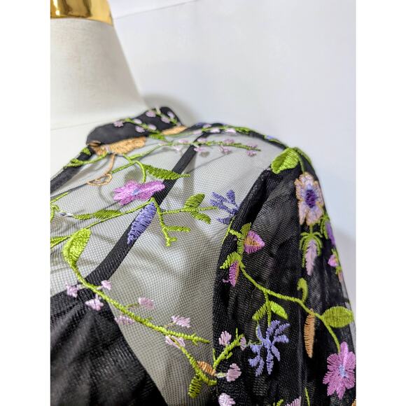 Kensie Black Floral Embroidered Mesh Dress Size 6 NWT with Charm - Picture 8 of 11